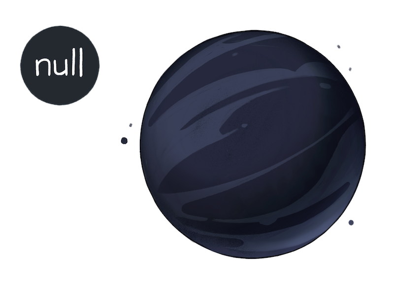 illustration of a grey null circle, and a large barren null planet