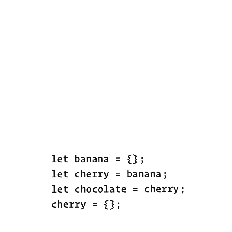 banana and chocolate pointing to an object value, cherry pointing to another object value